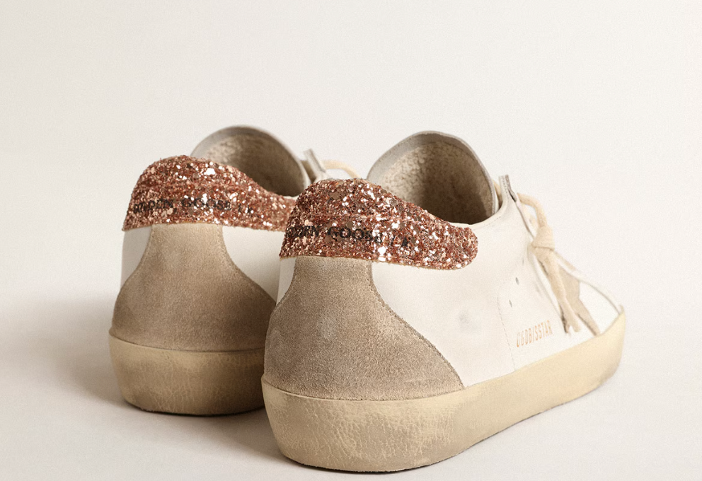 Women's Super-Star with a suede star and peach-pink glitter heel tab