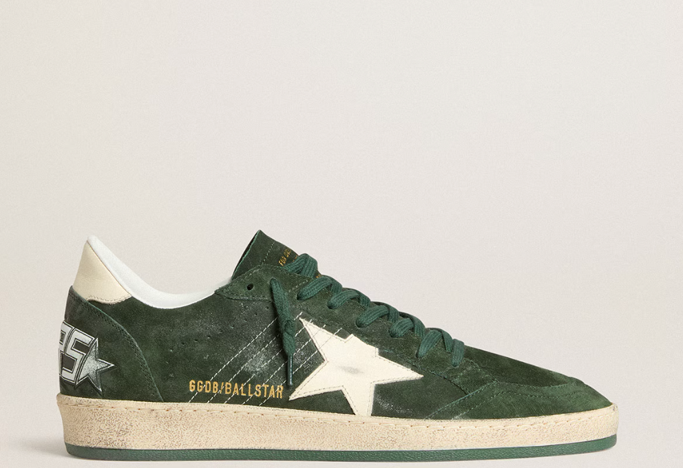 Men's Ball Star in green suede with white leather star and heel tab