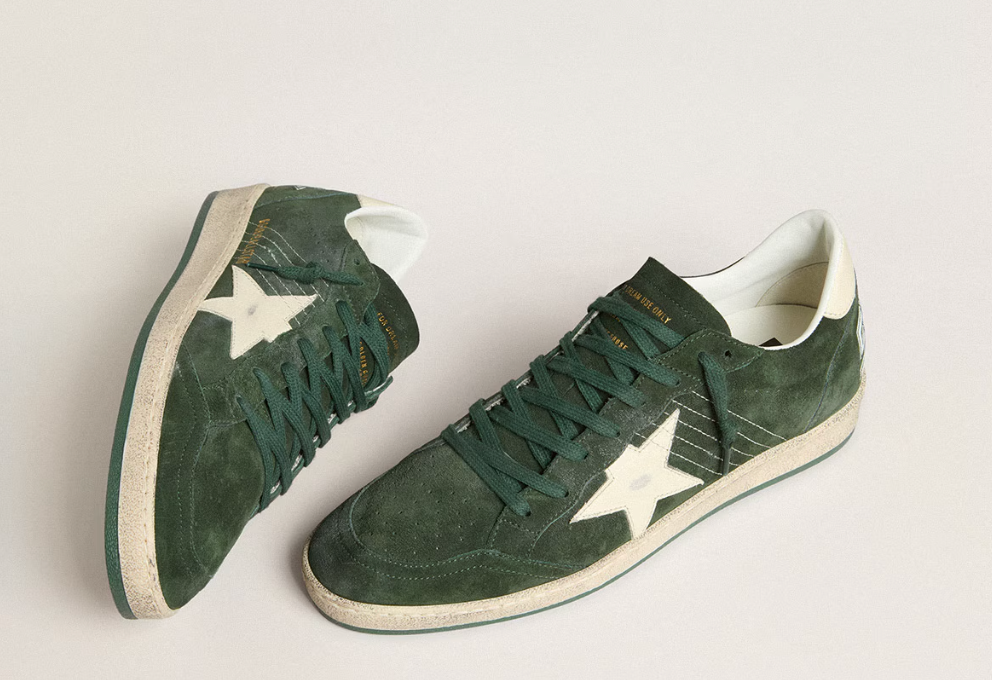 Men's Ball Star in green suede with white leather star and heel tab