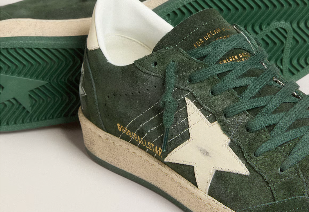 Men's Ball Star in green suede with white leather star and heel tab