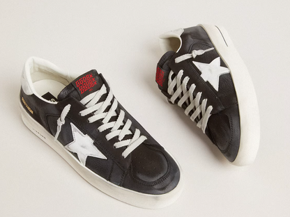 Stardan in black nubuck and mesh with gray leather star and heel tab