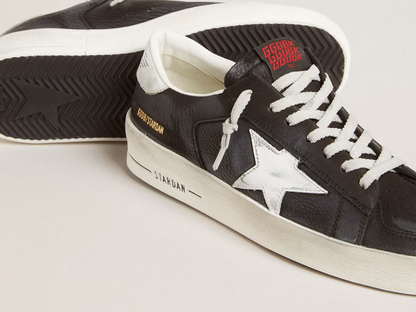 Stardan in black nubuck and mesh with gray leather star and heel tab