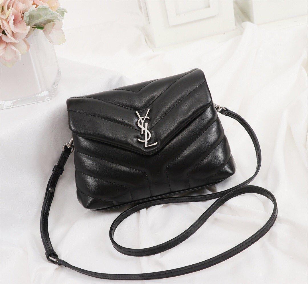 YSL BAG TOY LOULOU WITH “Y” SHAPED BLACK MATELASSÉ LEATHER SHOULDER BAG