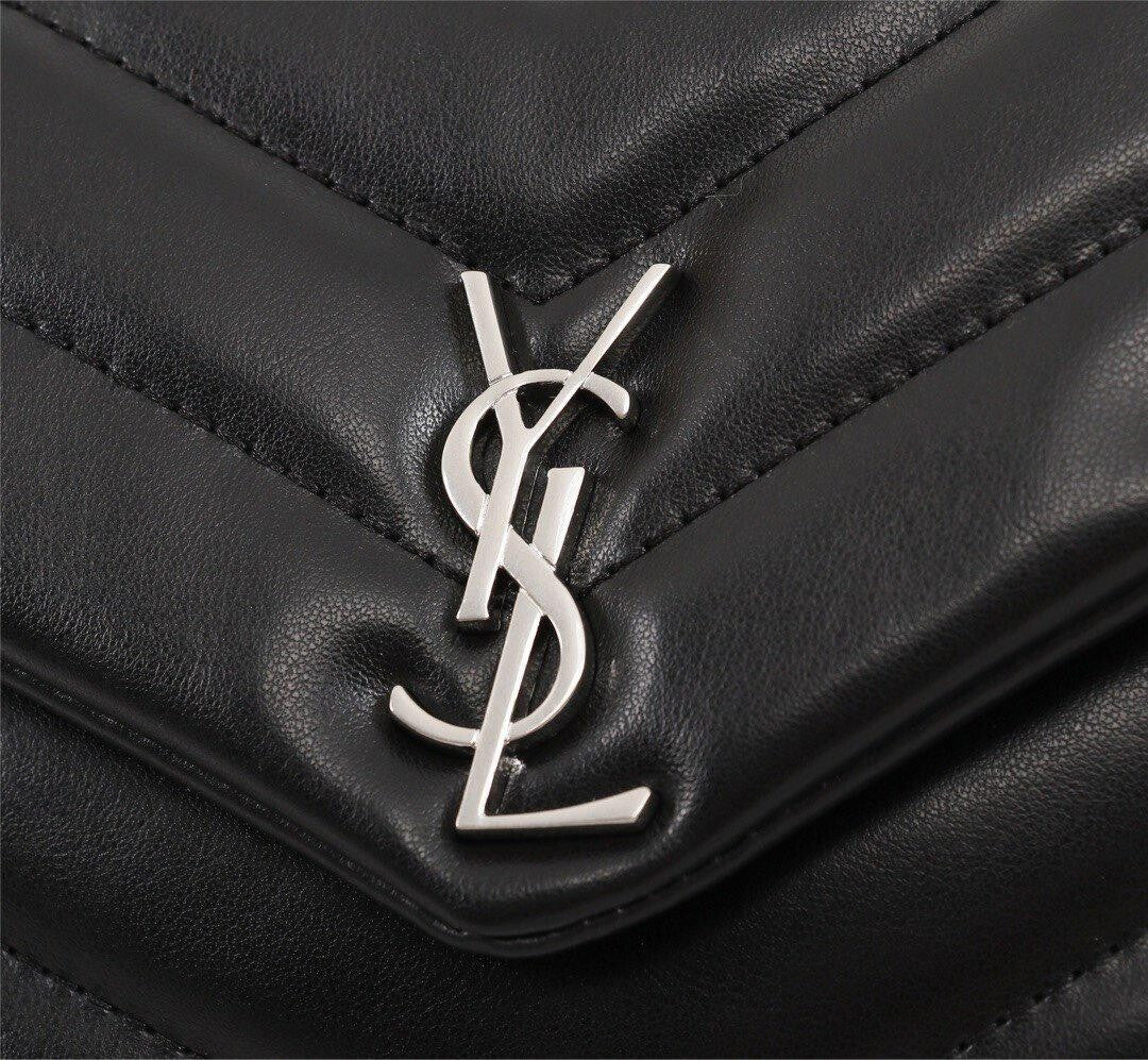 YSL BAG TOY LOULOU WITH “Y” SHAPED BLACK MATELASSÉ LEATHER SHOULDER BAG