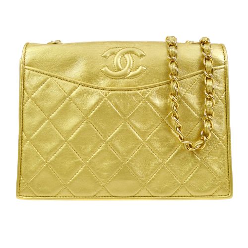 CHANEL 1989-1991 Gold Lambskin Diamond Shoulder Bag