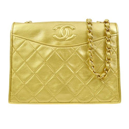 CHANEL 1989-1991 Gold Lambskin Diamond Shoulder Bag