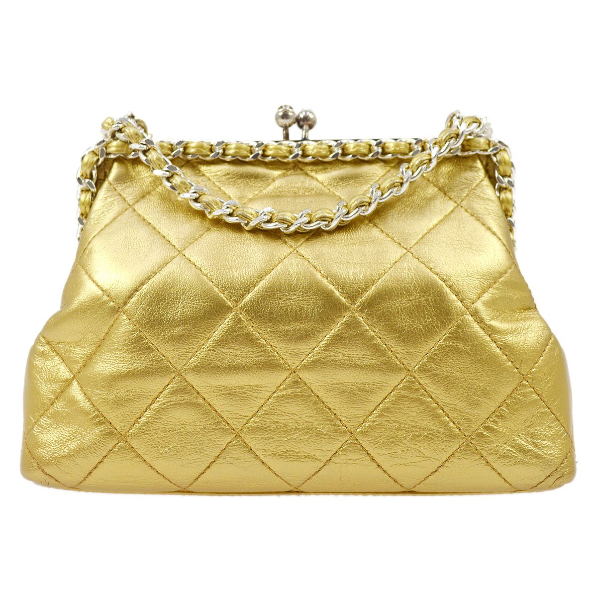 CHANEL 1994-1996 Gold Lambskin SHW Kisslock Shoulder Bag