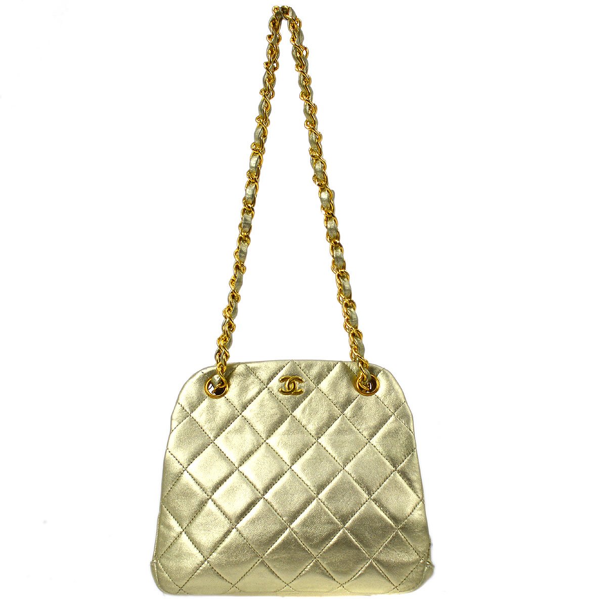 CHANEL 1989-1991 Gold Lambskin Kisslock Shoulder Bag