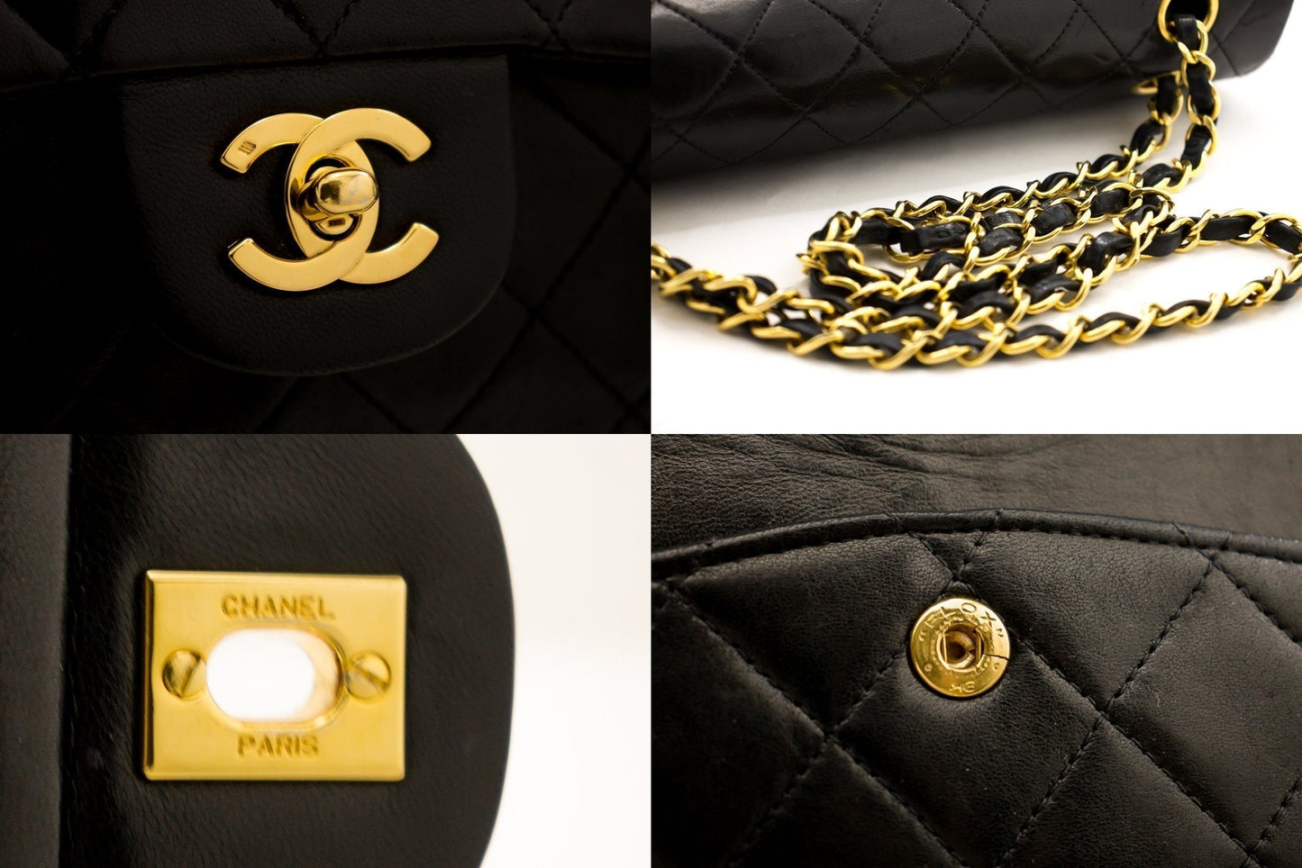 CHANEL 2.55 Double Flap Medium Chain Shoulder Bag Black Lambskin h12