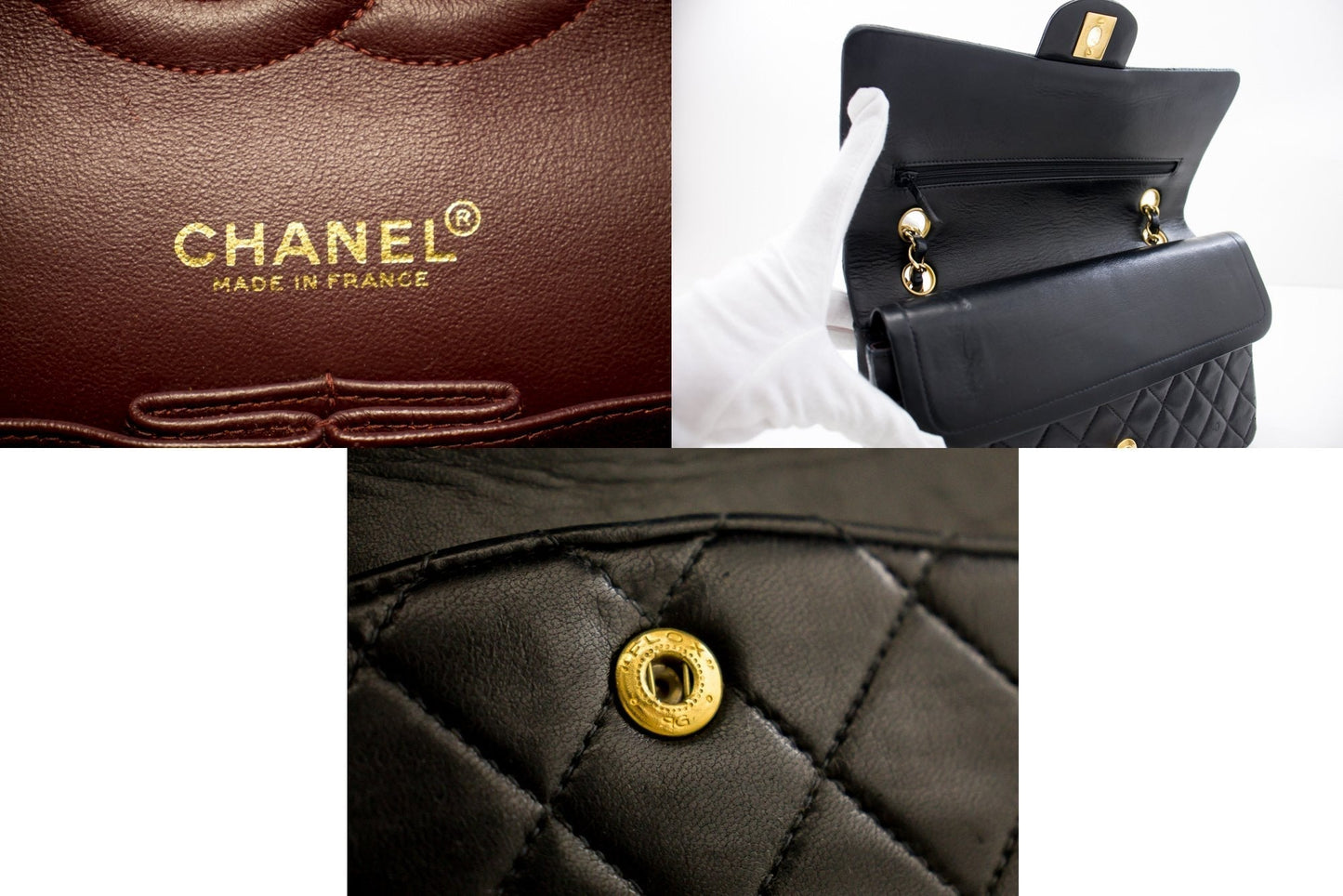 CHANEL 2.55 Double Flap Medium Chain Shoulder Bag Black Lambskin i51