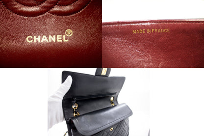 CHANEL 2.55 Double Flap Medium Chain Shoulder Bag Black Lambskin h12