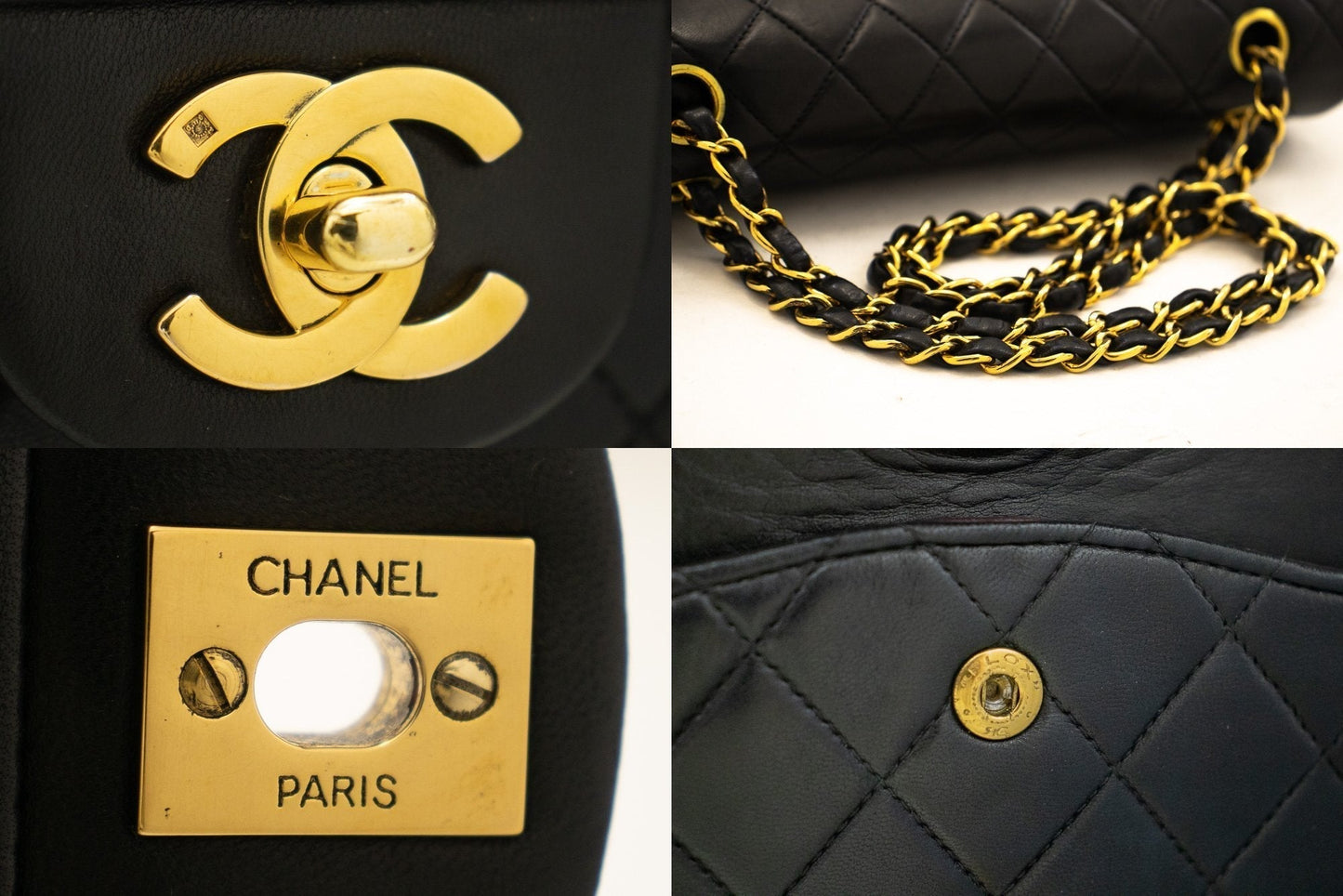 CHANEL 2.55 Double Flap Medium Chain Shoulder Bag Black Lambskin j94