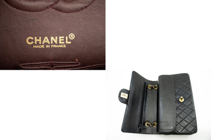 CHANEL 2.55 Double Flap Medium Chain Shoulder Bag Black Lambskin j94