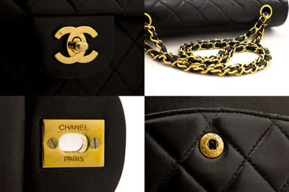 CHANEL 2.55 Double Flap Medium Chain Shoulder Bag Black Lambskin h93