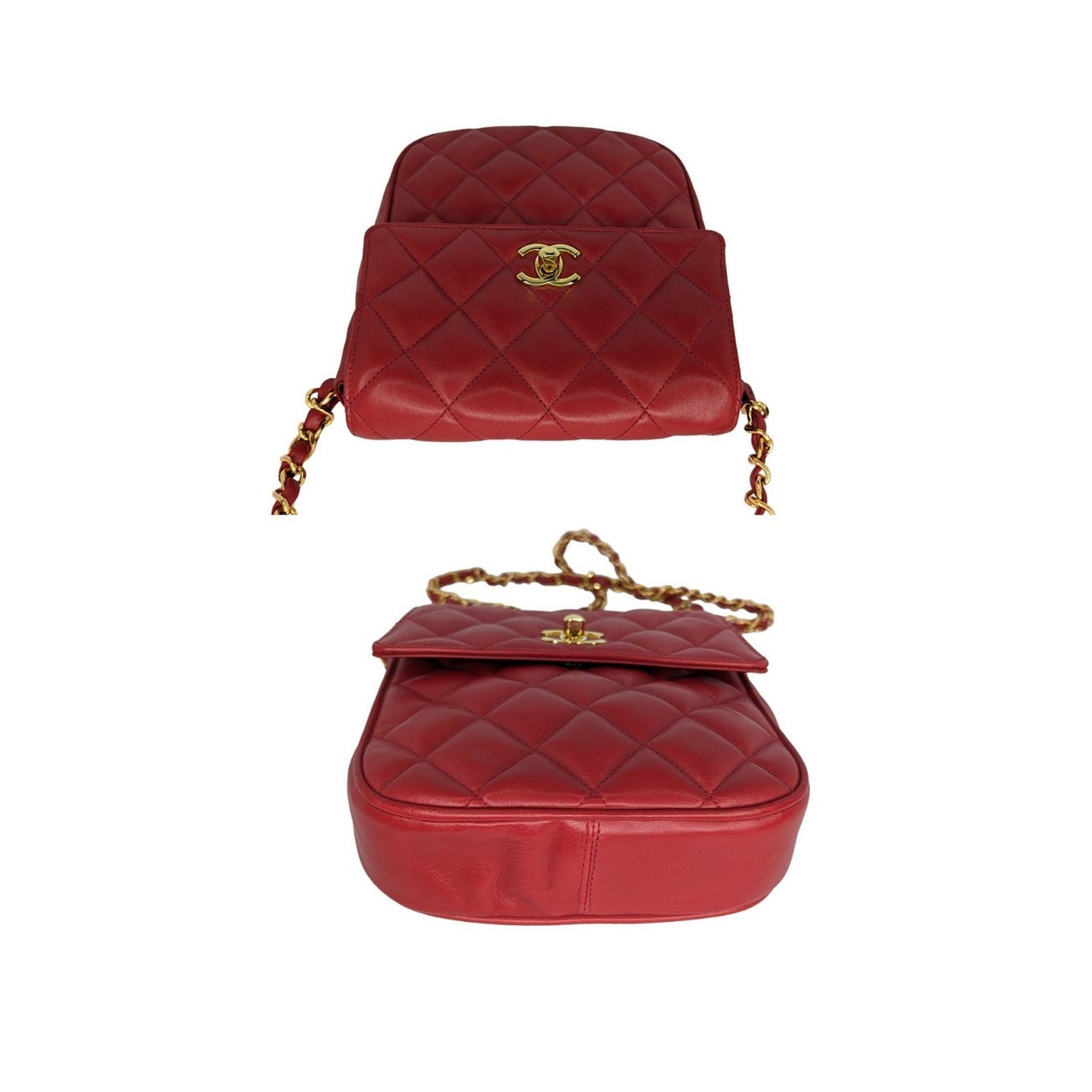 Chanel 90s Red Lambskin Quilted Mini CC Flap Messenger