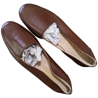 Chanel 1990s Marron Kid Ballet Flat Pumps Ballerines en Chevreaux Xtra Soft Sz 38.5, New! 