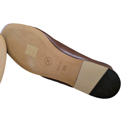 Chanel 1990s Marron Kid Ballet Flat Pumps Ballerines en Chevreaux Xtra Soft Sz 38.5, New! 