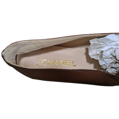 Chanel 1990s Marron Kid Ballet Flat Pumps Ballerines en Chevreaux Xtra Soft Sz 38.5, New! 