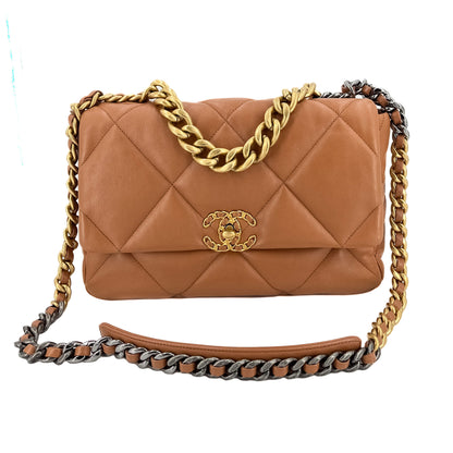 Chanel 19 Large Caramel Leather 2-Way Flap Bag