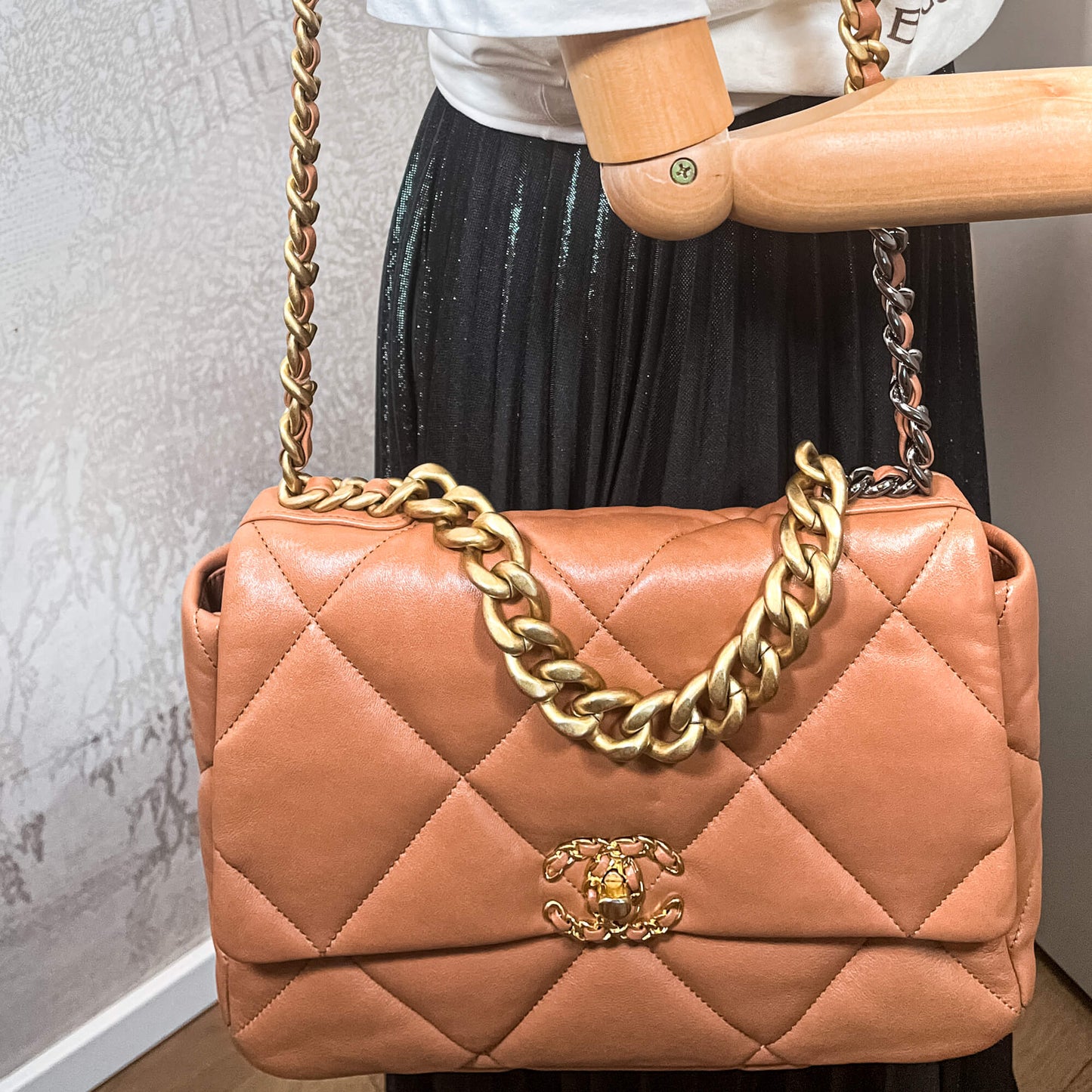 Chanel 19 Large Caramel Leather 2-Way Flap Bag