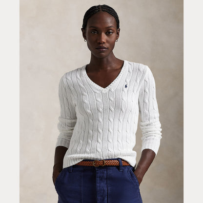 CABLE-KNIT COTTON V-NECK SWEATER