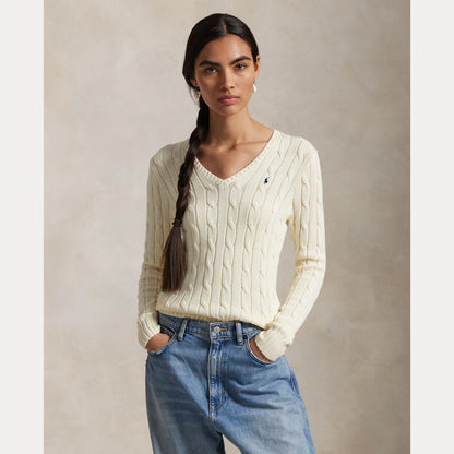 CABLE-KNIT COTTON V-NECK SWEATER