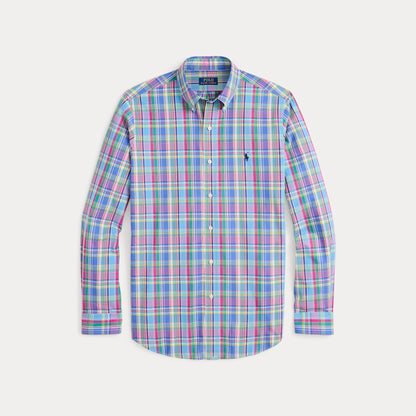 CUSTOM FIT PLAID STRETCH POPLIN SHIRT