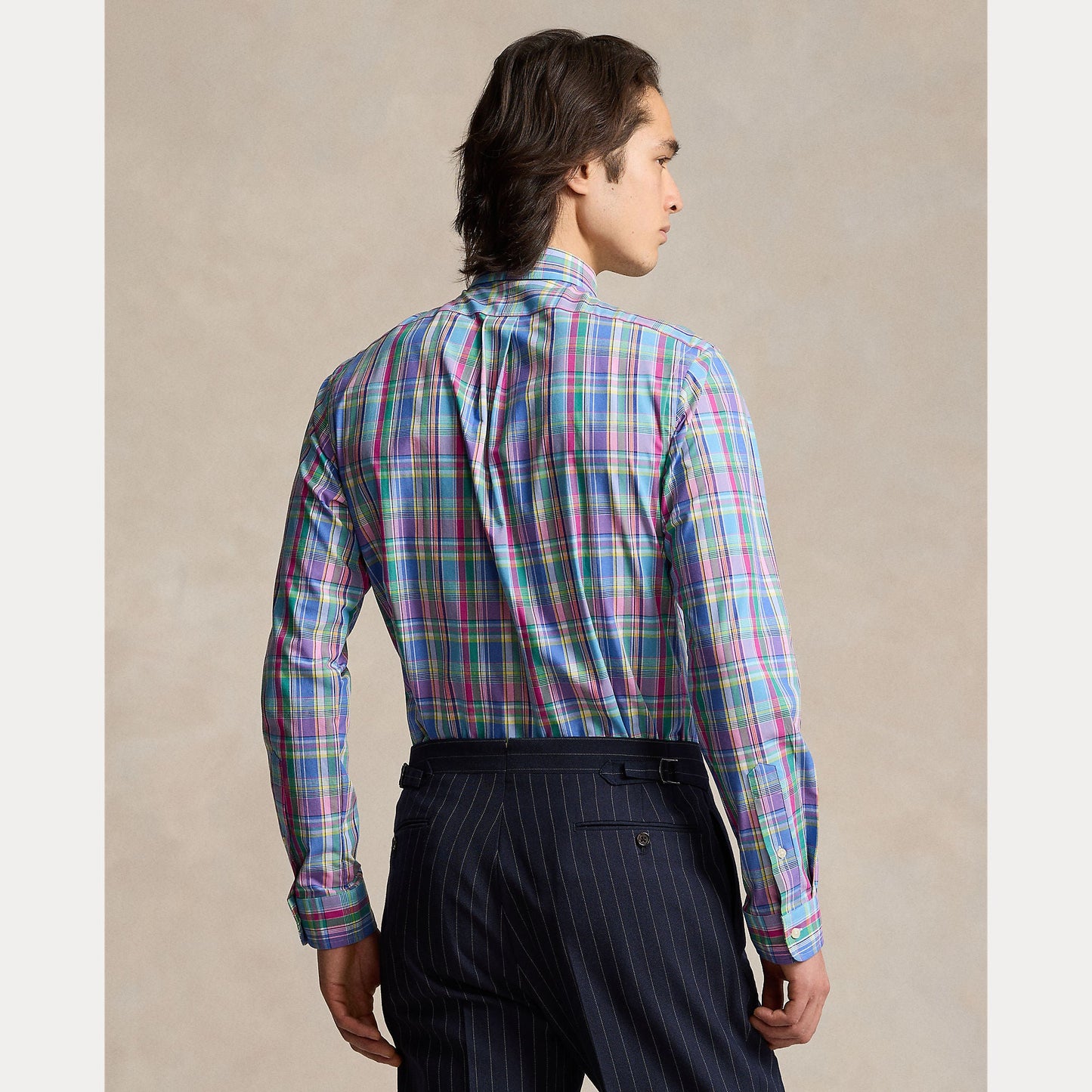 CUSTOM FIT PLAID STRETCH POPLIN SHIRT