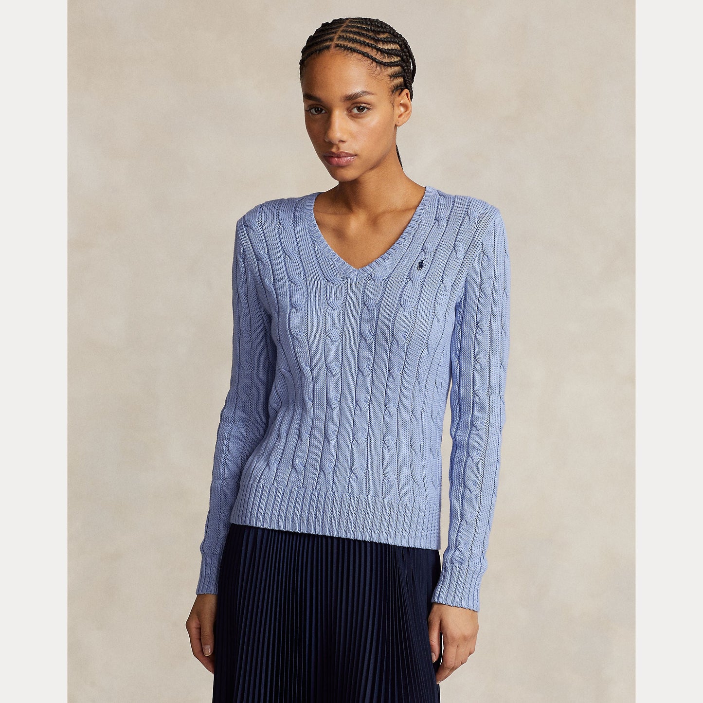 CABLE-KNIT COTTON V-NECK SWEATER