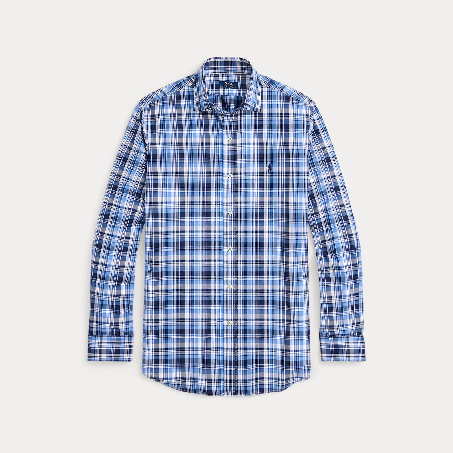 CUSTOM FIT PLAID STRETCH POPLIN SHIRT