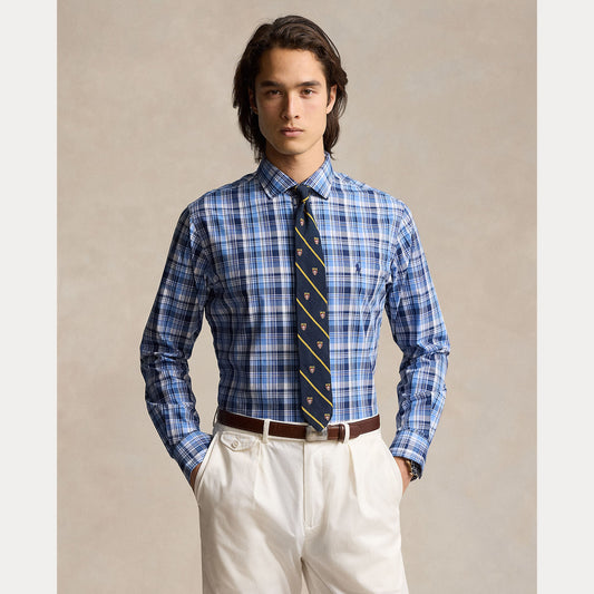 CUSTOM FIT PLAID STRETCH POPLIN SHIRT