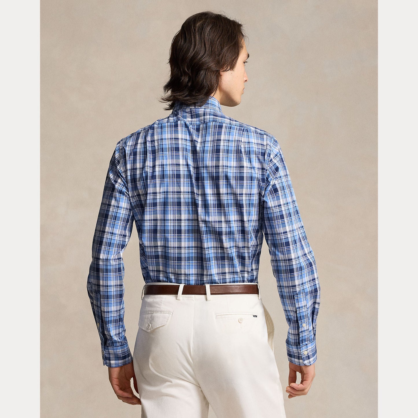 CUSTOM FIT PLAID STRETCH POPLIN SHIRT