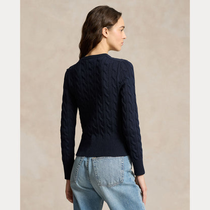 CABLE-KNIT COTTON CREWNECK CARDIGAN