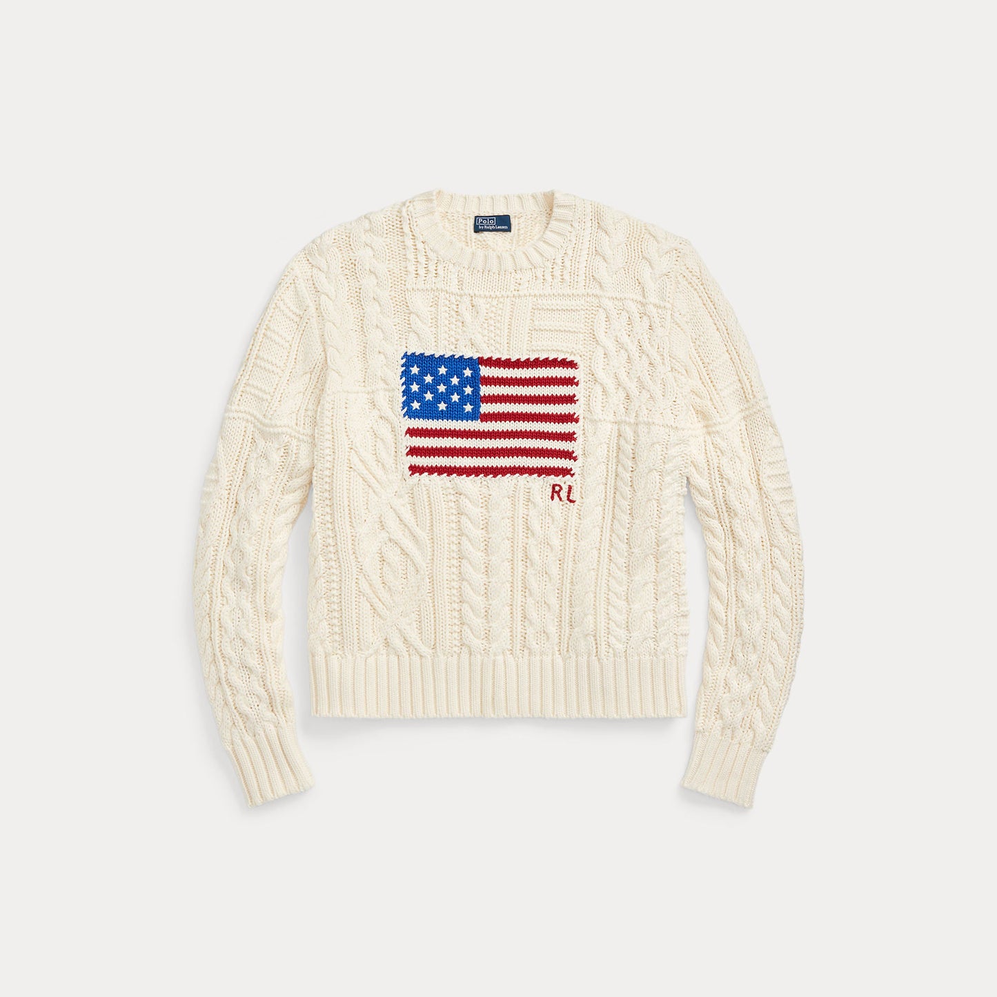 ARAN-KNIT FLAG COTTON SWEATER