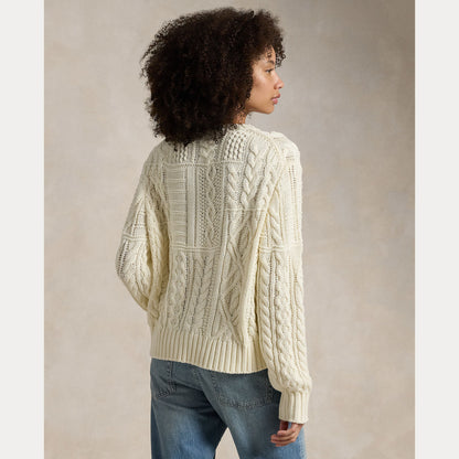 ARAN-KNIT FLAG COTTON SWEATER