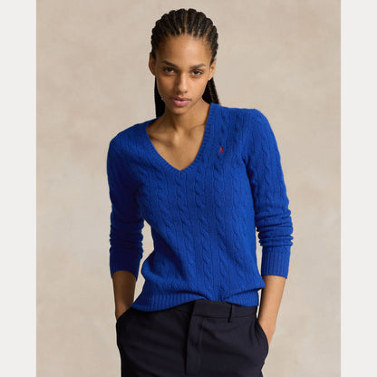 CABLE-KNIT WOOL-CASHMERE V-NECK SWEATER