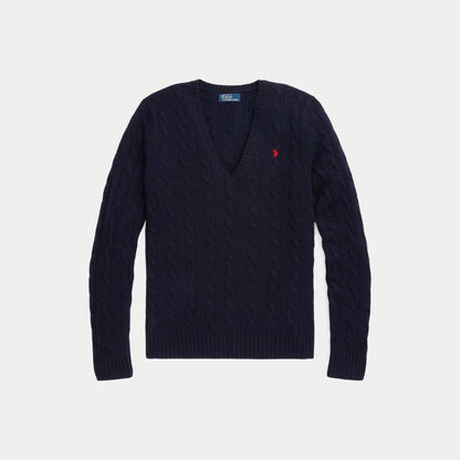 CABLE-KNIT WOOL-CASHMERE V-NECK SWEATER