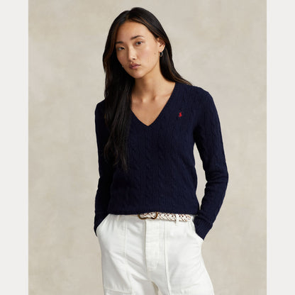 CABLE-KNIT WOOL-CASHMERE V-NECK SWEATER