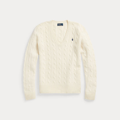 CABLE-KNIT WOOL-CASHMERE V-NECK SWEATER