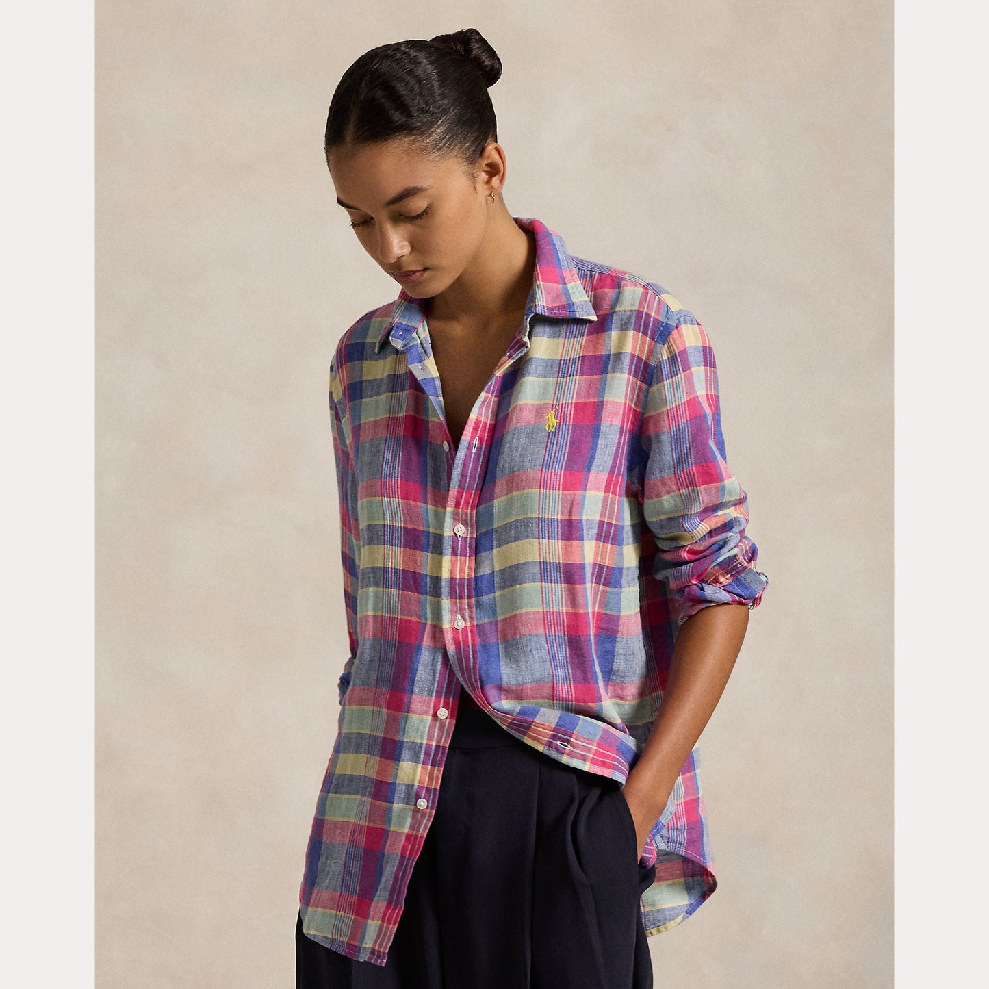 CLASSIC FIT PLAID LINEN SHIRT