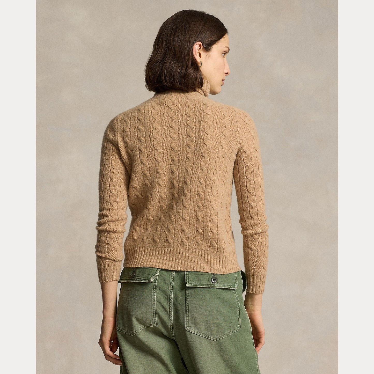 WOOL-CASHMERE CABLE TURTLENECK SWEATER