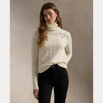 WOOL-CASHMERE CABLE TURTLENECK SWEATER