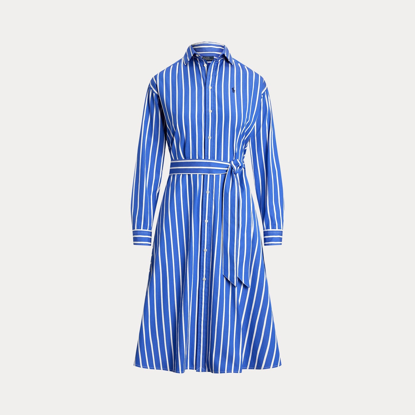 BELTED WIDE-STRIPE COTTON SHIRTDRESS