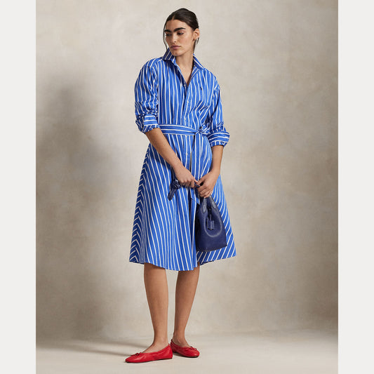 BELTED WIDE-STRIPE COTTON SHIRTDRESS