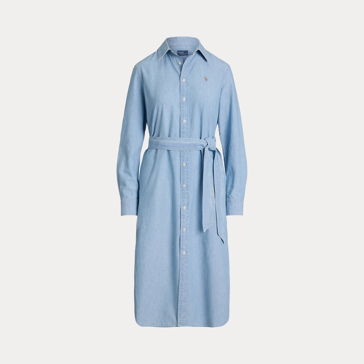 COTTON CHAMBRAY BELTED SHIRTDRESS