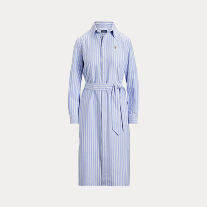 STRIPED COTTON OXFORD BELTED SHIRTDRESS