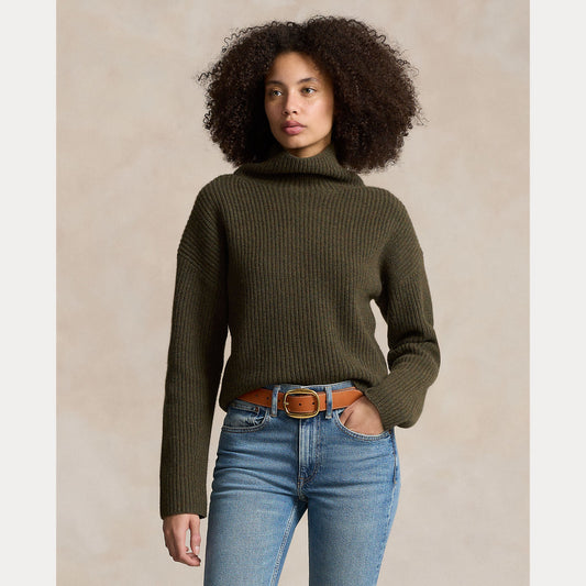 RIBBED WOOL-CASHMERE MOCKNECK SWEATER