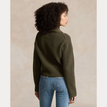 RIBBED WOOL-CASHMERE MOCKNECK SWEATER