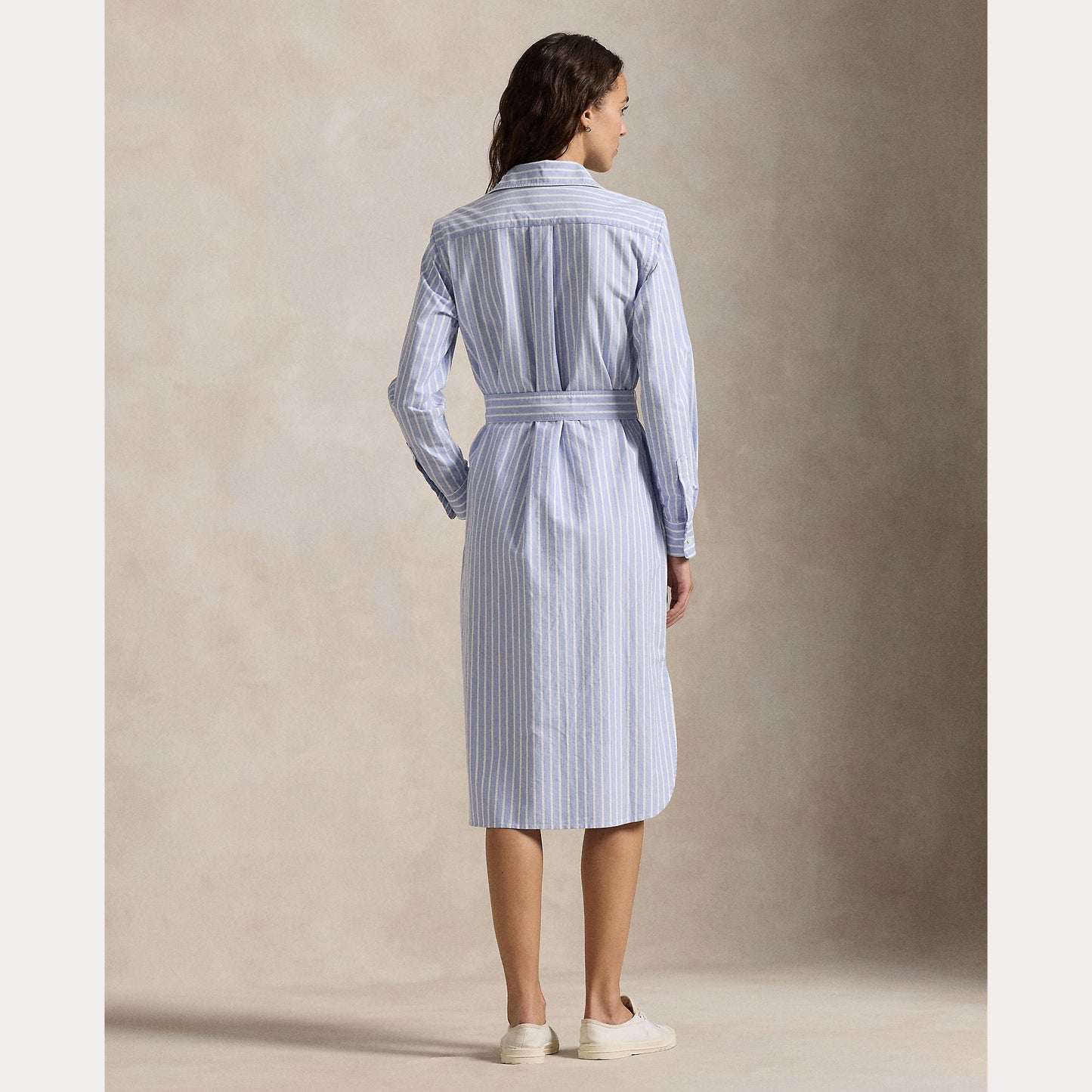 STRIPED COTTON OXFORD BELTED SHIRTDRESS