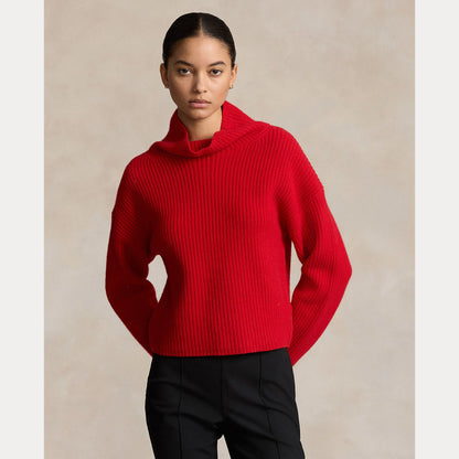 RIBBED WOOL-CASHMERE MOCKNECK SWEATER